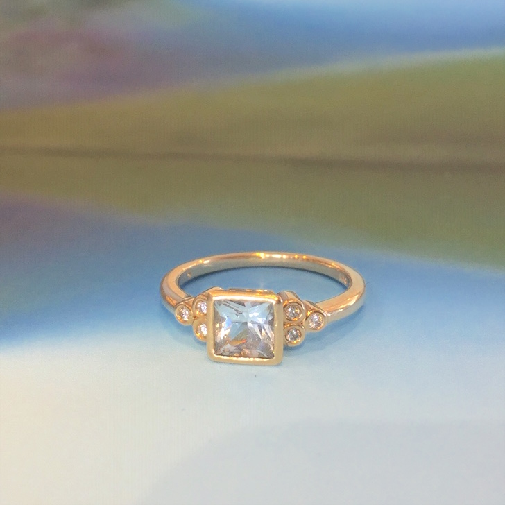 14K Yellow Gold, Aquamarine & Diamond Accented Ring