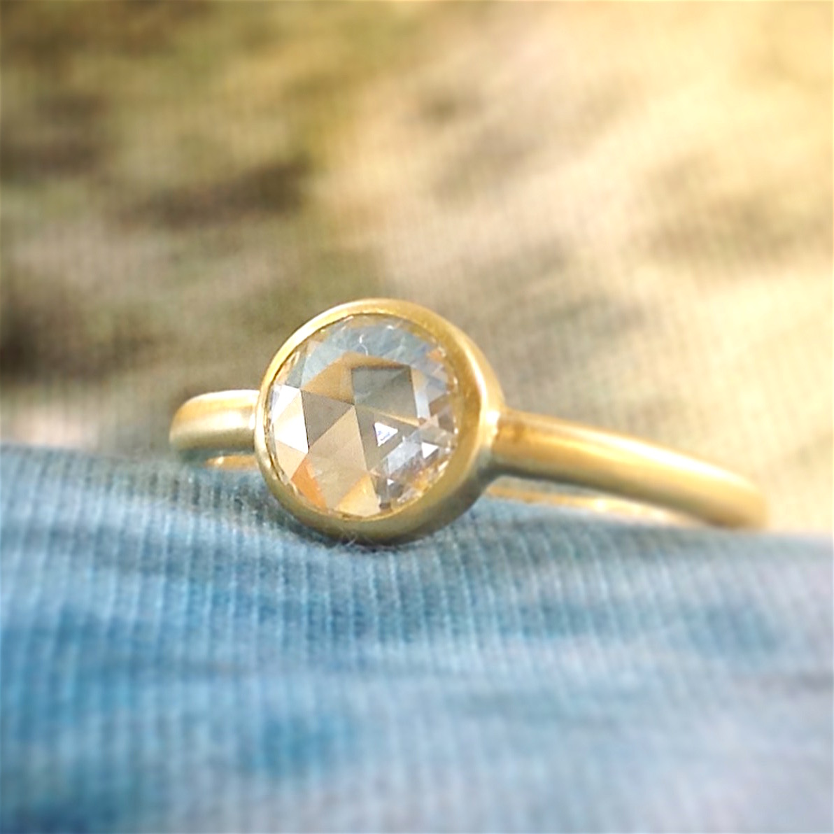 18K Yellow Gold Bezel Set Rose Cut Diamond Ring by Heather Guidero 