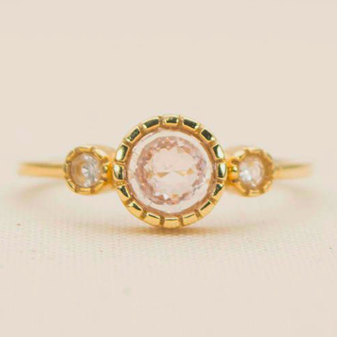 14K Yellow Gold Morganite & White Sapphire Engagement Ring 