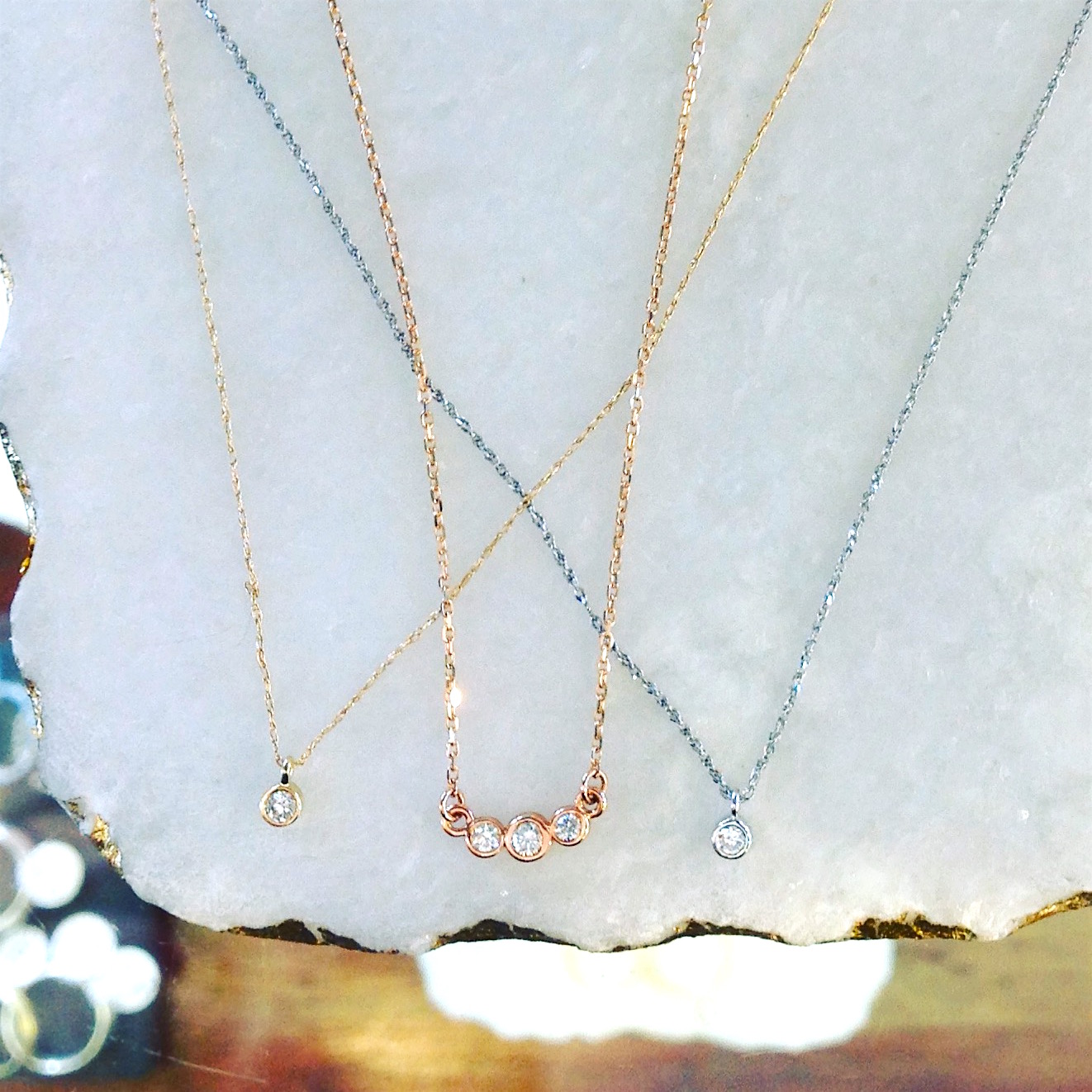 14K Gold Dainty Diamond Necklaces 