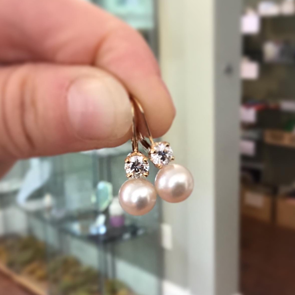 Upcycled Diamond & Pearl Drop Earrings 